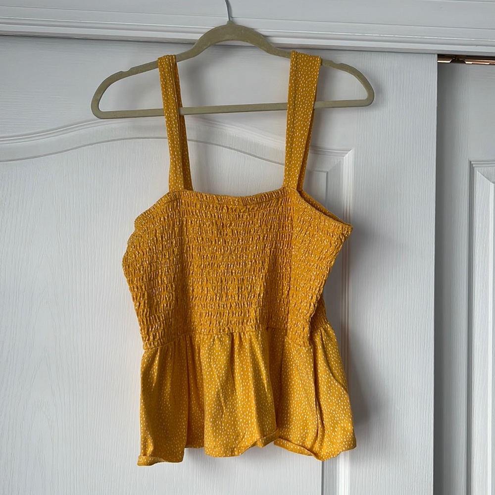 Yellow Shirred Tank top